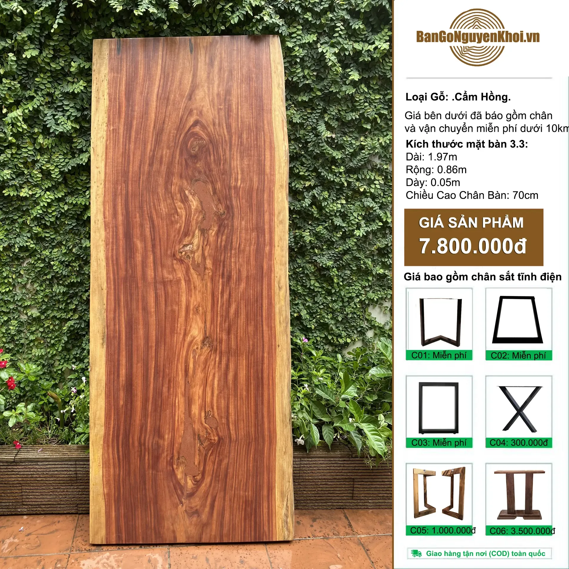 Bàn Gỗ Nguyên Khối Cẩm Hồng Dài 1m97