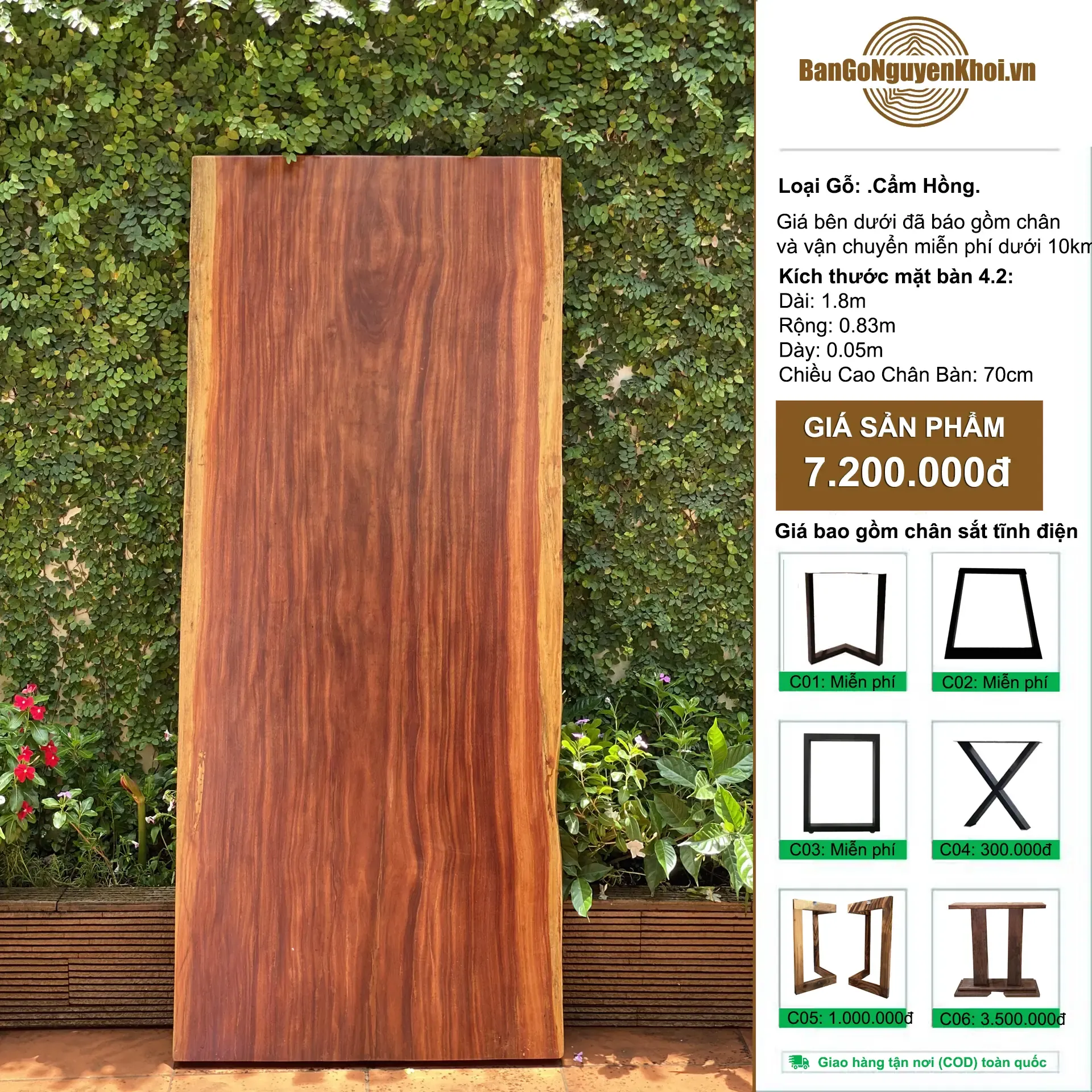 Bàn Gỗ Nguyên Khối Cẩm Hồng Dài 1m8