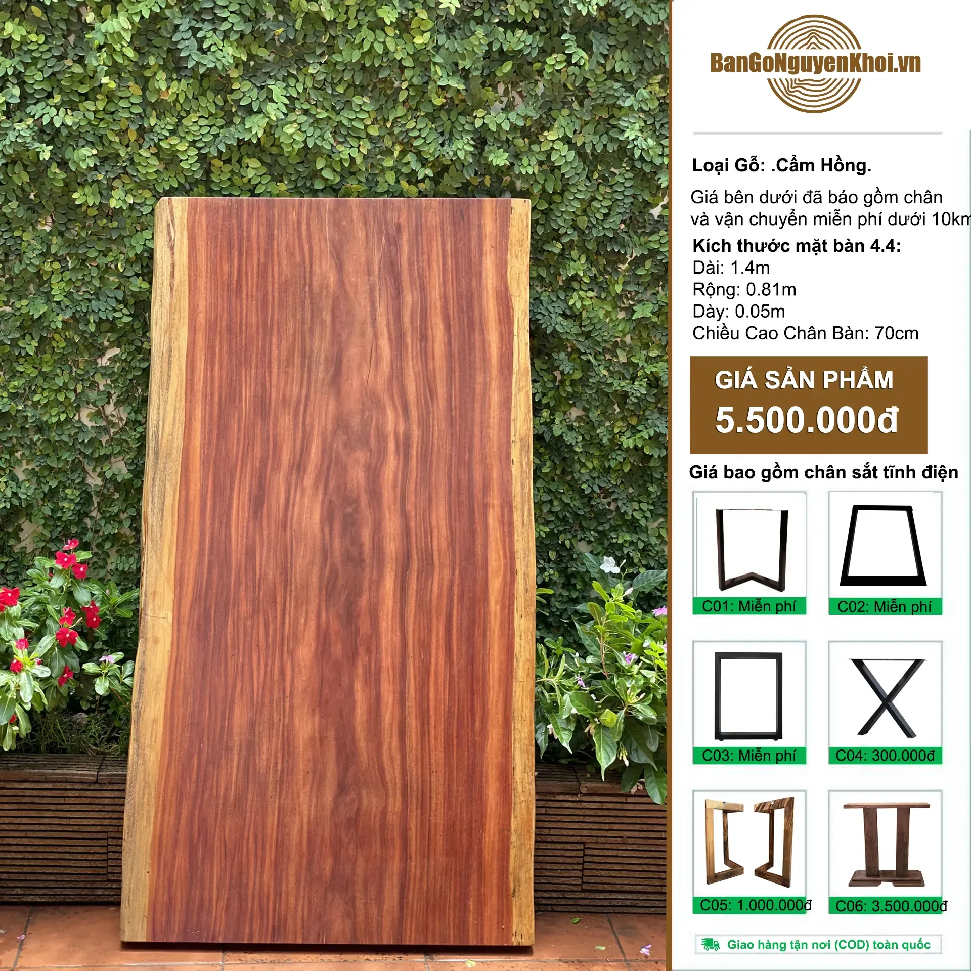 Bàn Gỗ Nguyên Khối Cẩm Hồng Dài 1m49