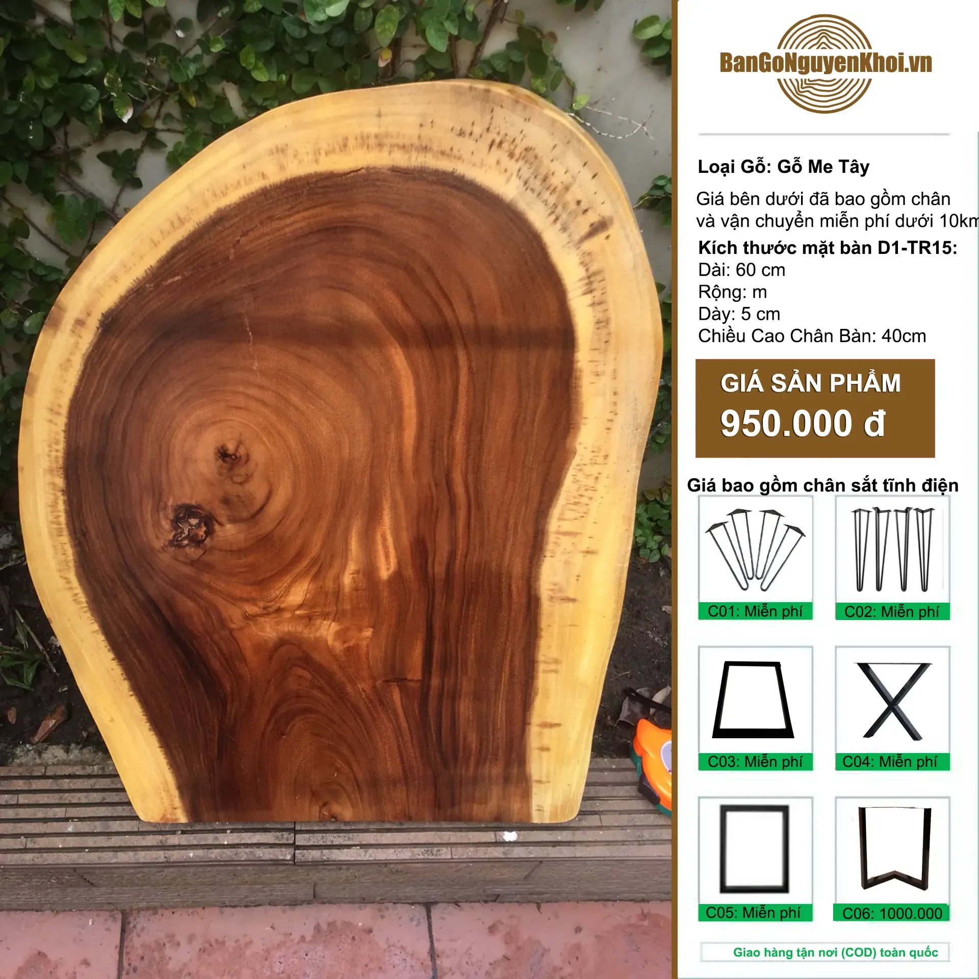 Bàn Tròn Cafe Gỗ Me Tây Nguyên Tấm DK 60cm-D1.Tr15