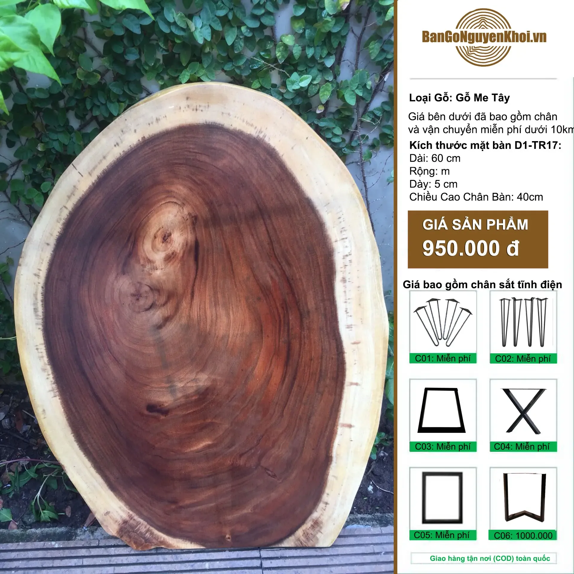 Bàn Tròn Cafe Gỗ Me Tây Nguyên Tấm DK 60cm-D1.Tr17