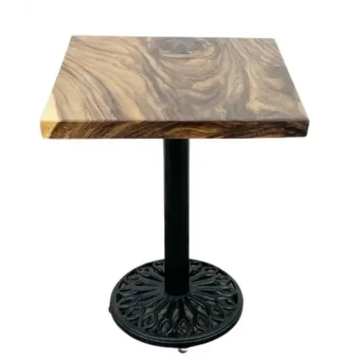 Bàn cafe vuông gỗ me tây chân gang