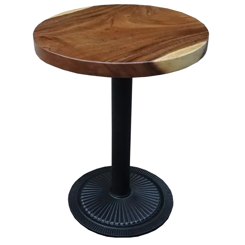 Bàn cafe tròn gỗ me tây chân sắt đế gang đúc