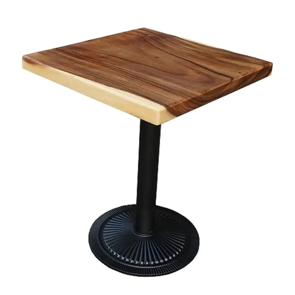 Bàn cafe vuông gỗ me tây chân sắt đế gang