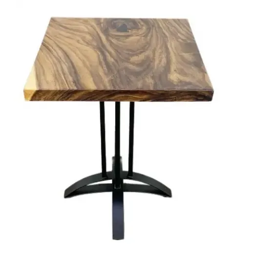 Bàn cafe vuông gỗ me tây chân sắt chữ thập cong