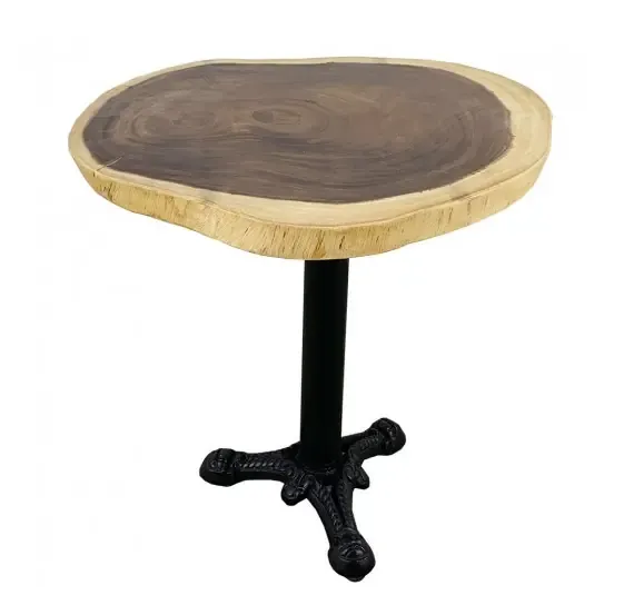 Bàn Cafe Tròn Gỗ Me Tây Chân Gang Đúc 3 Chĩa