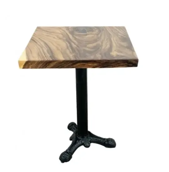 Bàn cafe vuông gỗ me tây chân gang đúc 3 chĩa