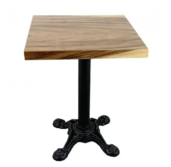 Bàn cafe vuông gỗ me tây chân gang đúc 4 chĩa