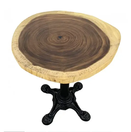 Bàn Cafe Tròn Gỗ Me Tây Nguyên Tấm Chân Gang Đúc 4 Chĩa