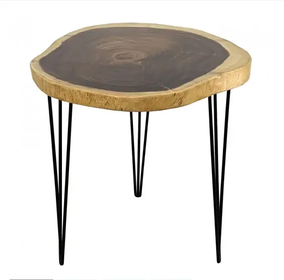 Bàn Cafe Tròn Gỗ Me Tây Nguyên Tấm chân Hairpin