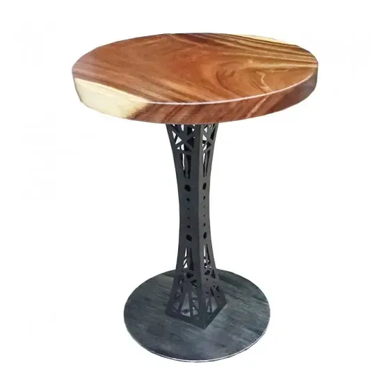 Bàn cafe tròn gỗ me tây chân sắt trụ Tháp Eiffel