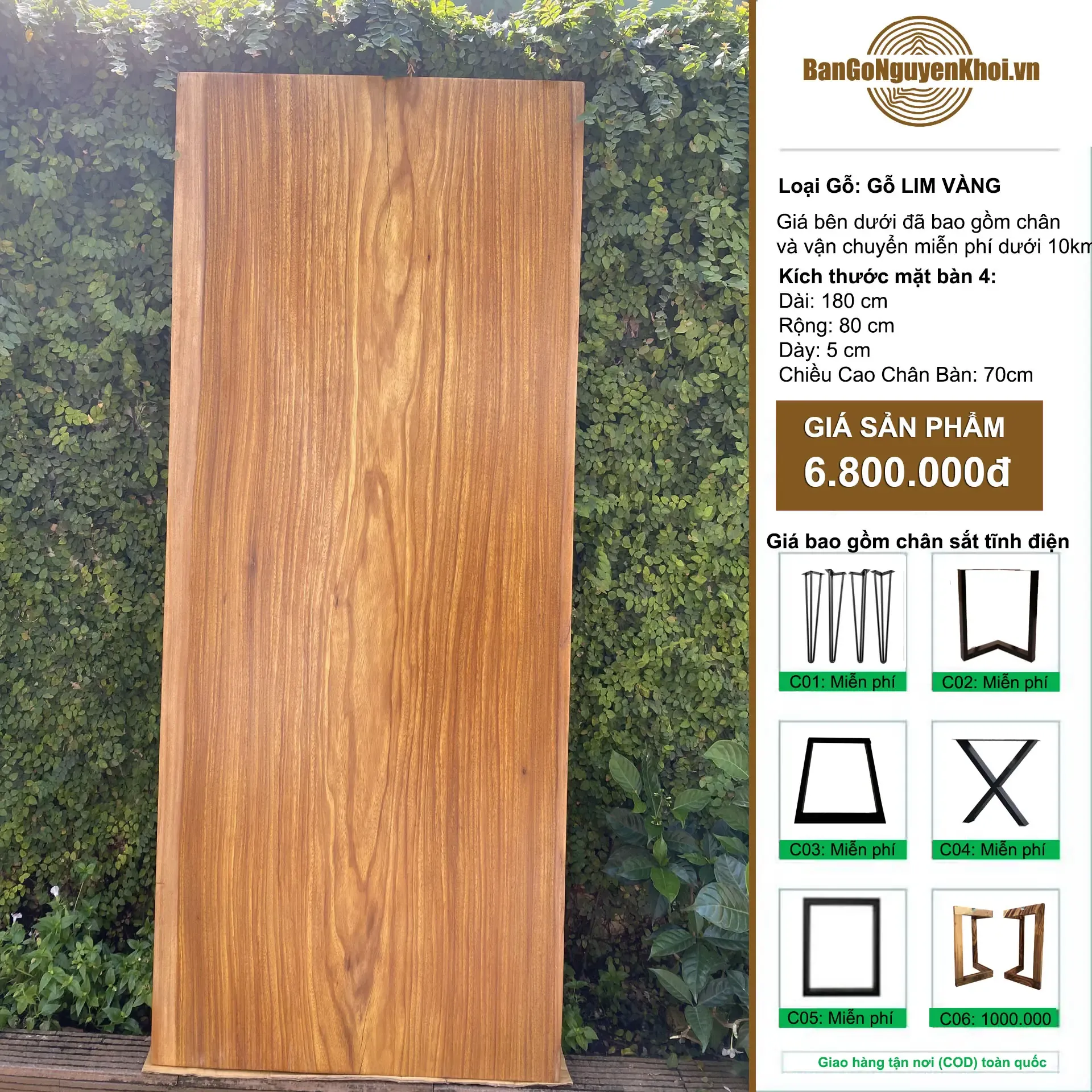 Bàn Ăn, Bàn Làm Việc Gỗ Lim Vàng Nguyên Tấm 1m8