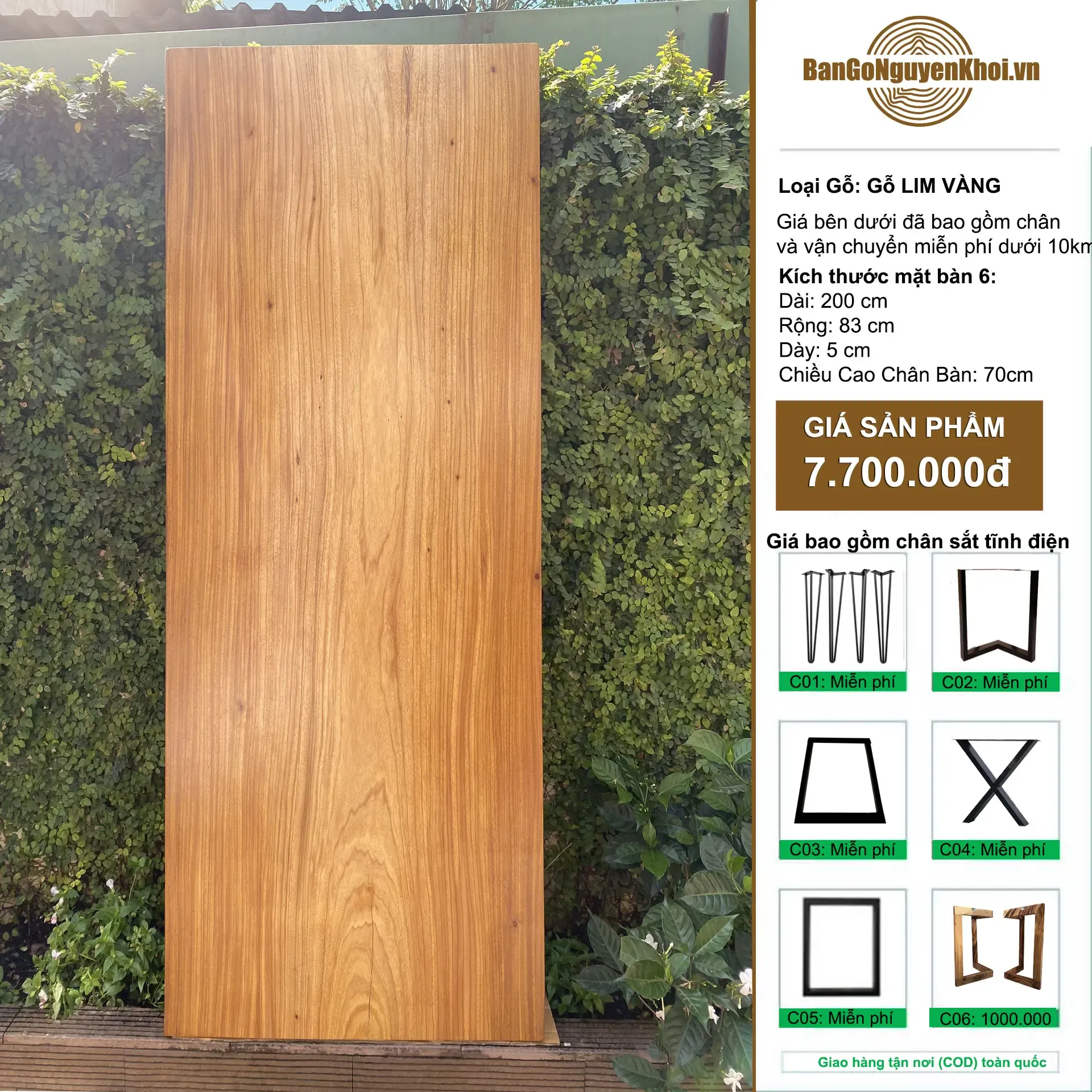 Bàn Ăn, Bàn Làm Việc Gỗ Lim Vàng Nguyên Tấm 2m