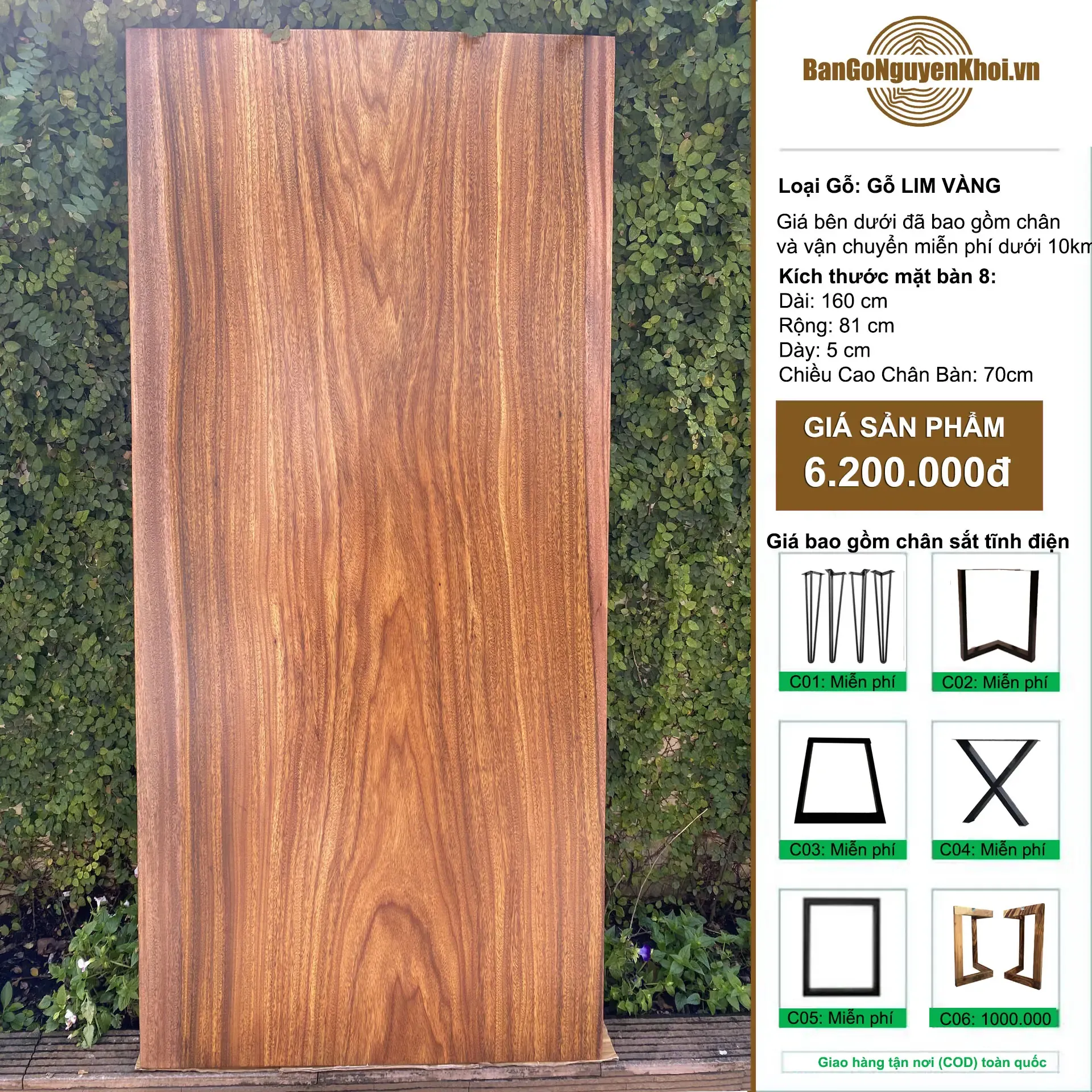 Bàn Ăn, Bàn Làm Việc Gỗ Lim Vàng Nguyên Tấm 1m6