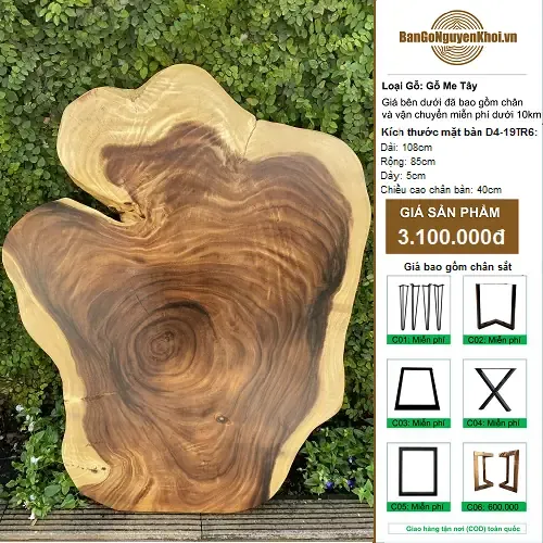 Bàn tròn gỗ me tây kiểu tự nhiên 1m tặng chân Hairpin