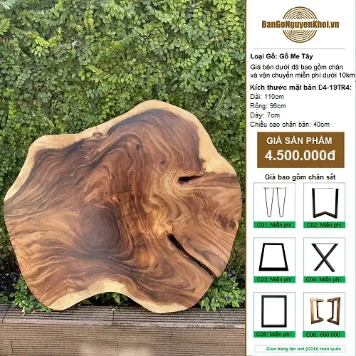 Bàn tròn gỗ me tây nguyên tấm kiểu tự nhiên 1m1