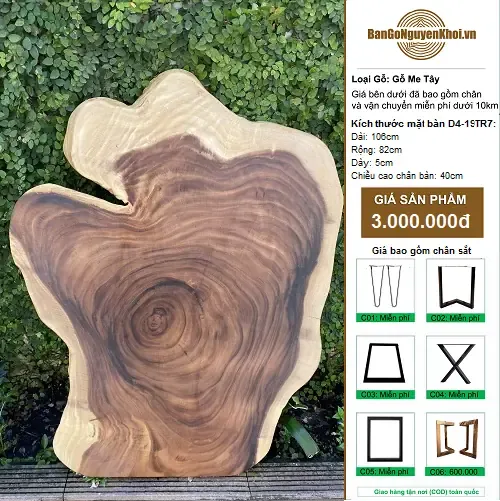 Bàn tròn gỗ me tây nguyên tấm tự nhiên