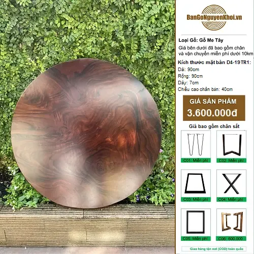 Bàn tròn gỗ me tây 90cm