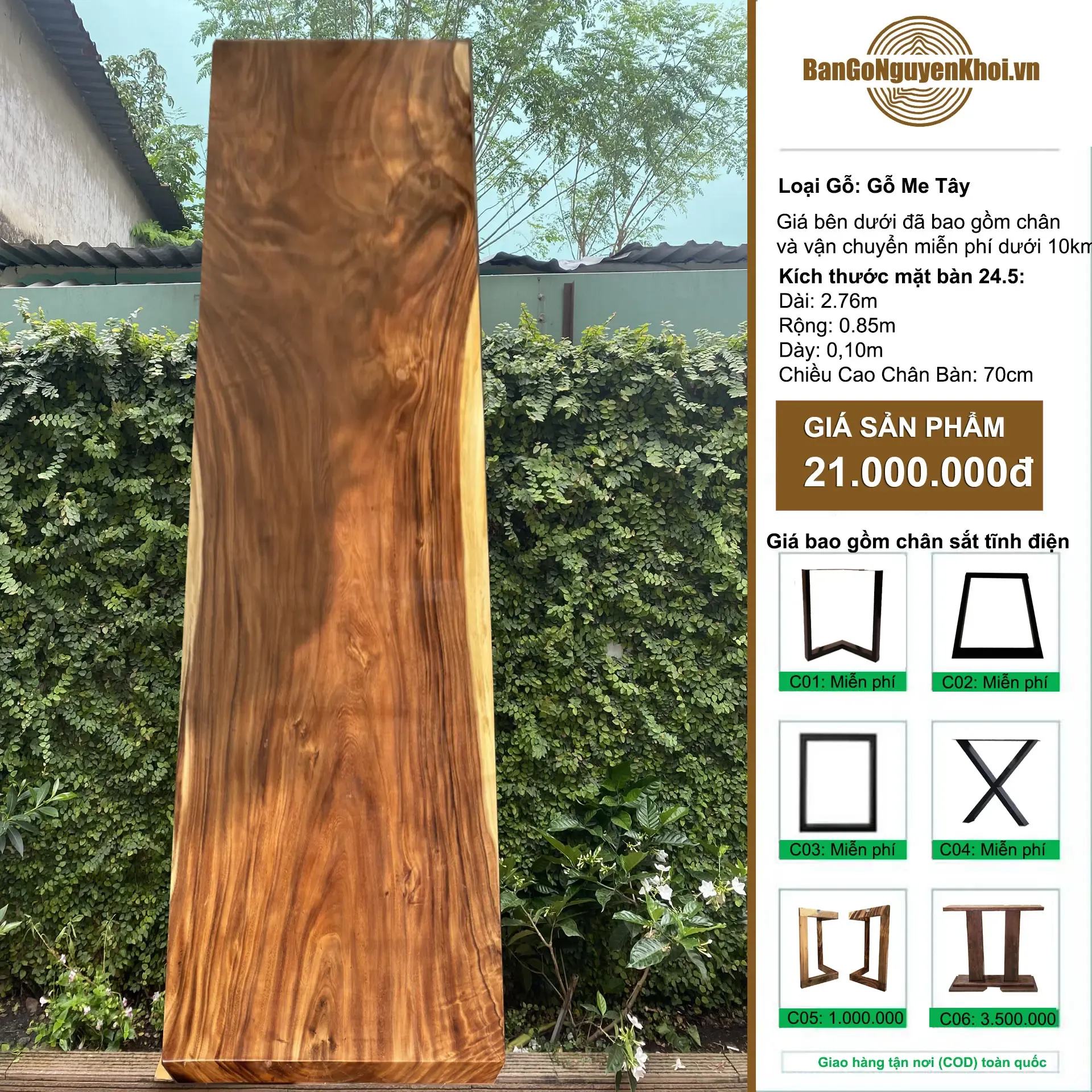 Bàn Ăn, Bàn Làm Việc Gỗ Me Tây Nguyên Tấm 2m7