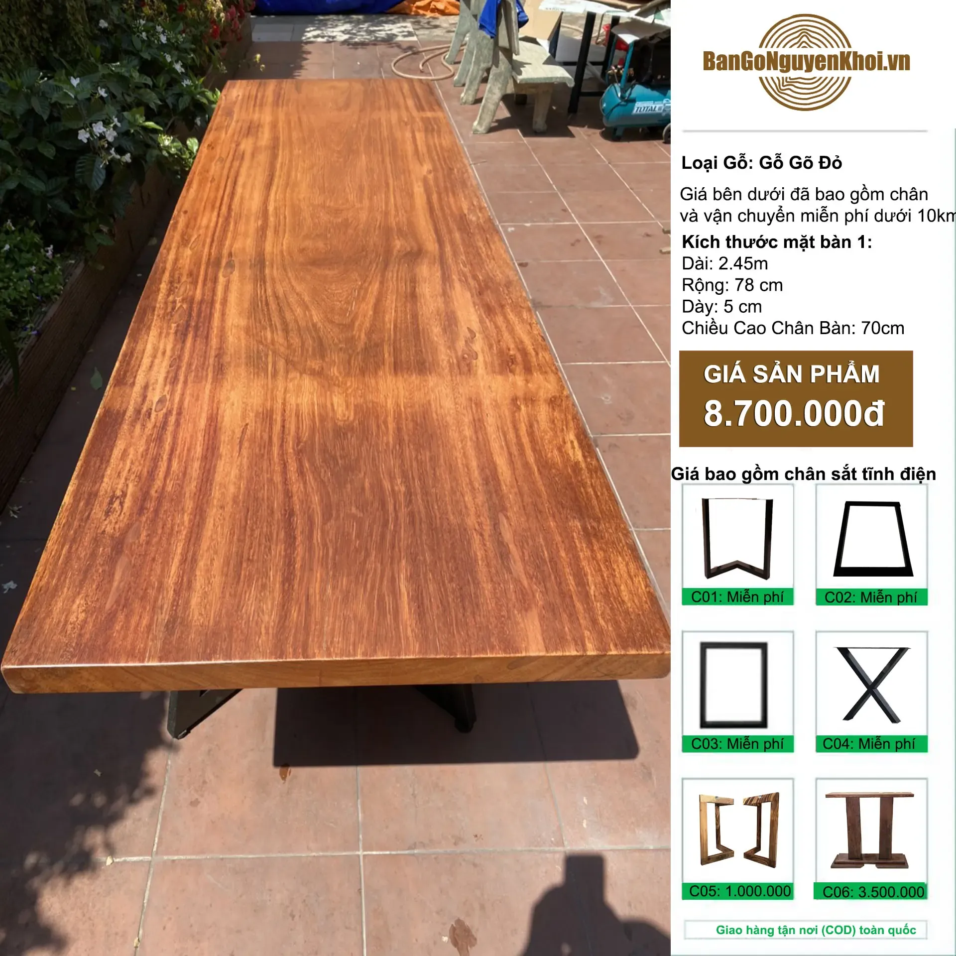 Bàn Ăn, Bàn Làm Việc Gỗ Gõ Đỏ Dài 2m45 Sang Trọng