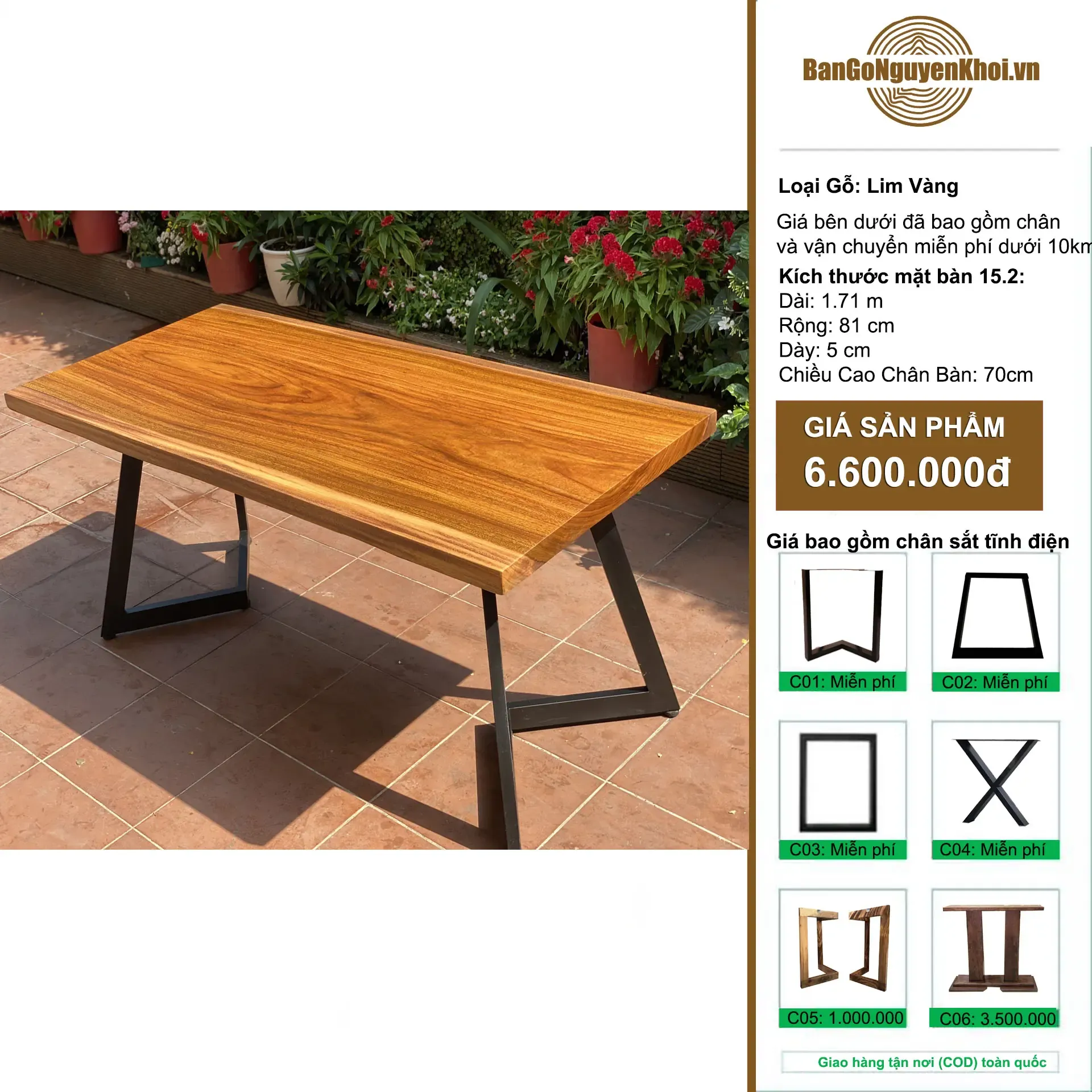 Bàn Ăn Gỗ Lim Vàng Dài 1m7 Dành Cho 6-8 Ghế Ngồi Thoải Mái