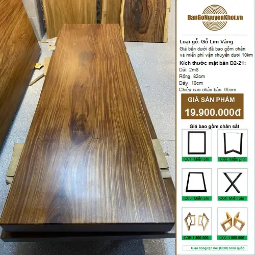 Bàn Ăn Gỗ Lim Vàng Nguyên Khối 2m8