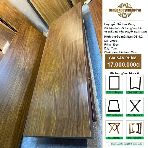 Bàn Gỗ Lim Vàng Nguyên Khối 2m98