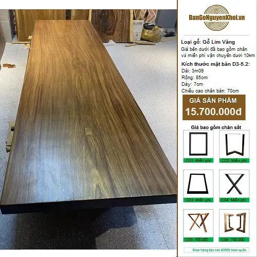 Bàn Gỗ Lim Vàng Nguyên Khối 3m09