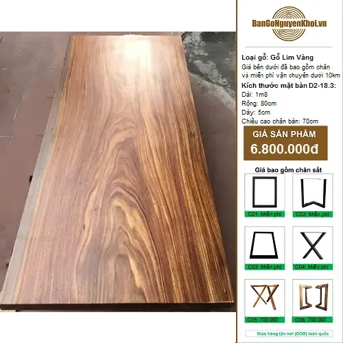 Bàn Ăn Gỗ Lim Vàng Nguyên Khối 1m8