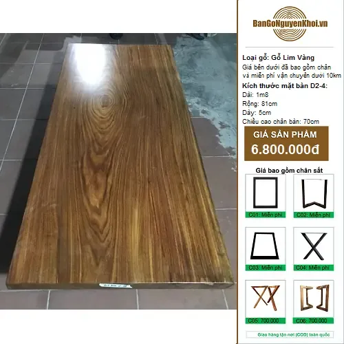 Bàn Gỗ Lim Vàng Nguyên Tấm 1m8