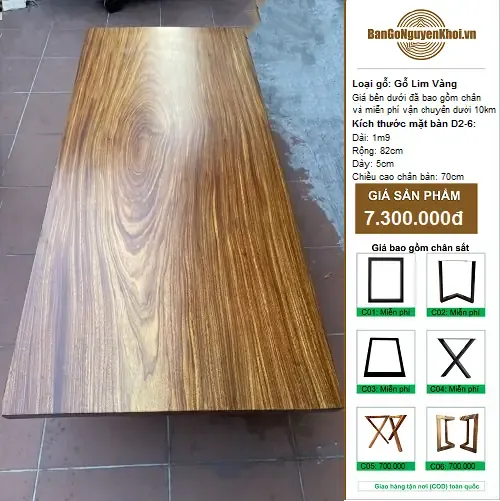 Bàn Gỗ Lim Vàng Nguyên Khối 1m9