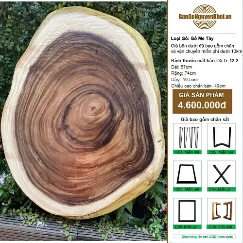Bàn Tròn Gỗ Me Tây Nguyên Khối Kiểu Tự Nhiên 97cm