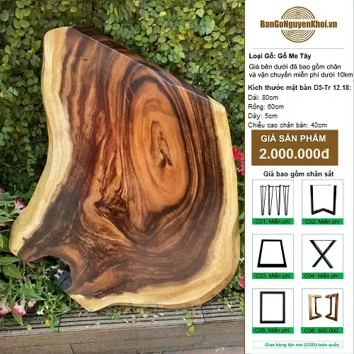 Bàn Trà Gỗ Me Tây Nguyên Khối Kiểu Tự Nhiên 80cm