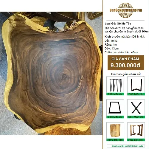 Bàn Trà Gỗ Me Tây Nguyên Khối Kiểu Tự Nhiên 1m13