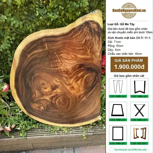 Bàn Tròn Gỗ Me Tây Nguyên Khối Kiểu Tự Nhiên 71cm
