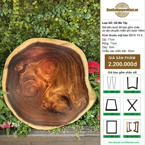 Bàn Tròn Gỗ Me Tây Nguyên Khối Kiểu Tự Nhiên 77cm