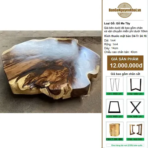 Bàn Trà Gỗ Me Tây Nguyên Khối Tròn Tự Nhiên 1m4