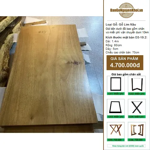 Bàn Gỗ Nguyên Tấm Gỗ Lim Nâu 1m4