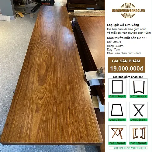 Bàn Gỗ Nguyên Tấm Gỗ Lim Vàng 3m91