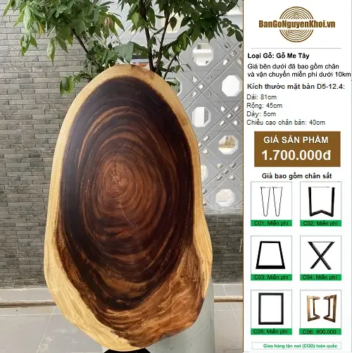 Bàn Gỗ Nguyên Tấm Gỗ Me Tây Kiểu Tự Nhiên 81cm