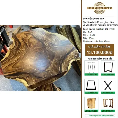 Bàn Gỗ Nguyên Tấm Bàn Tròn Gỗ Me Tây Kiểu Tự Nhiên 1m4