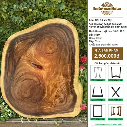 Bàn Gỗ Nguyên Tấm Bàn Tròn Gỗ Me Tây 80cm
