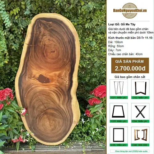 Bàn Gỗ Nguyên Tấm Bàn Tròn Gỗ Me Tây 108cm