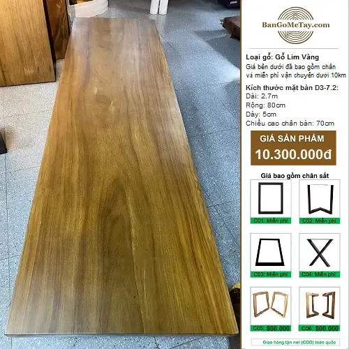 Bàn Gỗ Lim Dài 2m7 Rộng 80cm Dày 5cm