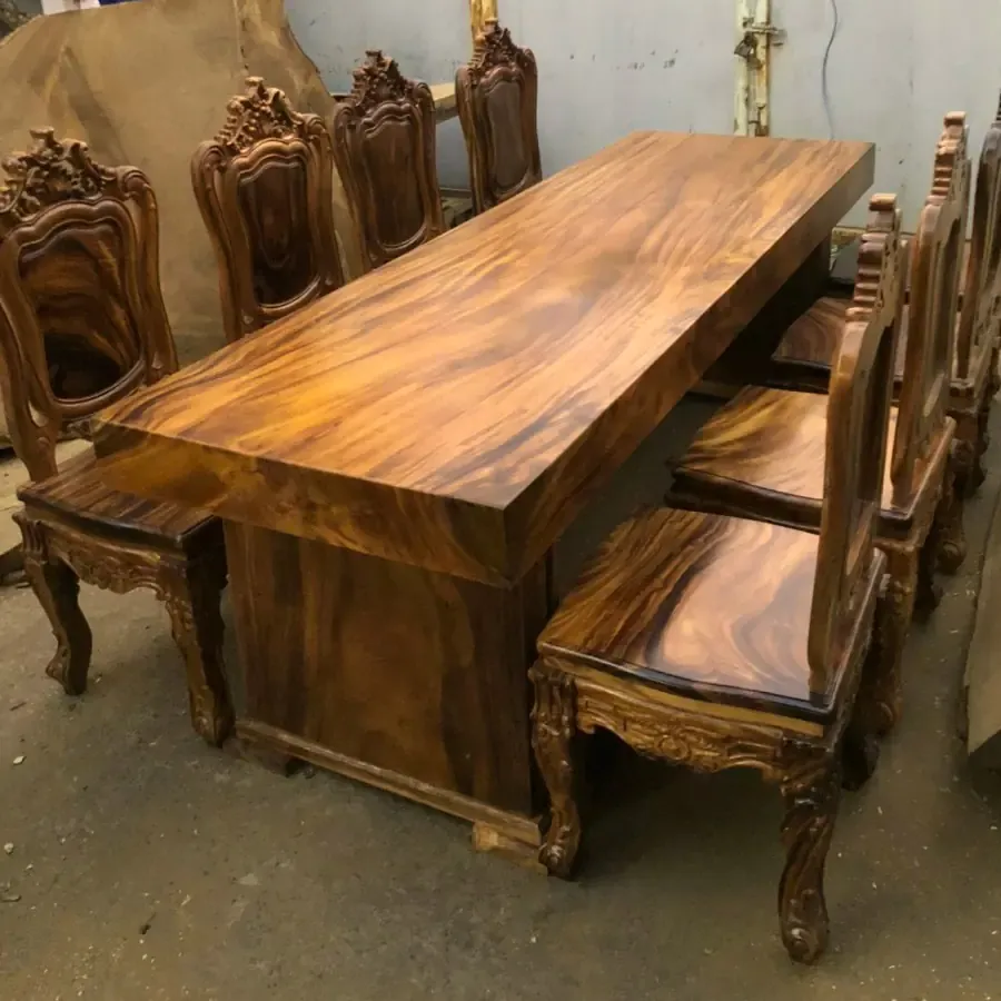 Bộ Bàn Ghế Nguyên Khối K3 Gỗ Me Tây 8 Ghế