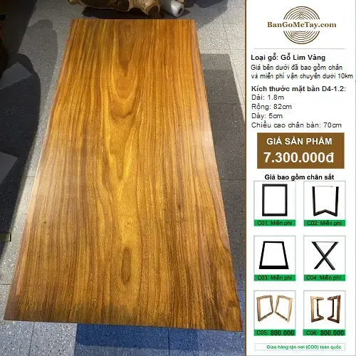 Bàn Gỗ Lim Dài 1m8 Rộng 82cm Dày 5cm