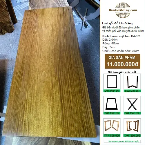 Bàn Gỗ Lim Dài 2m04 Rộng 85cm Dày 7cm