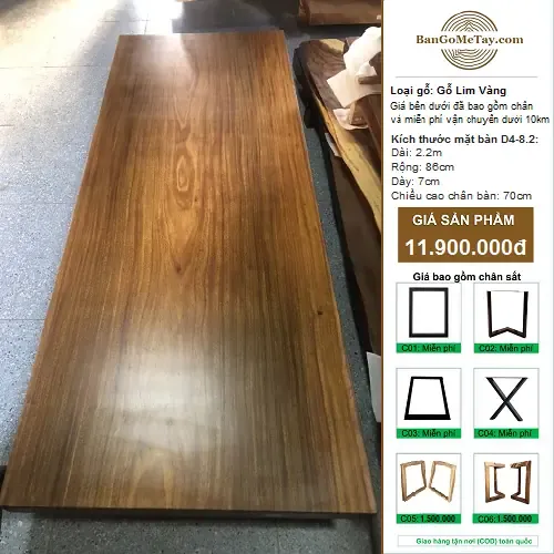 Bàn Gỗ Lim Dài 2m2 Rộng 86cm Dày 7cm