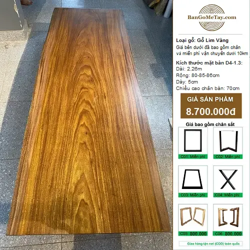 Bàn Gỗ Lim Dài 2m26 Rộng 83cm Dày 5cm