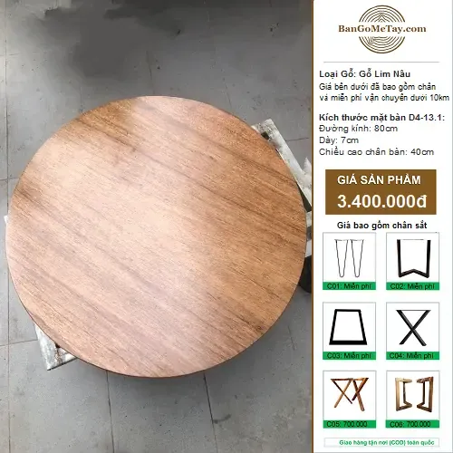 Bàn Gỗ Lim Tròn Đường Kính 80cm Dày 7cm